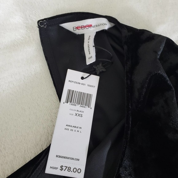 NWT BCBG | BCBGENERATION BLACK VELVET CONTRAST HEM SHEER BLOUSE WOMEN'S XXS - Picture 8 of 11